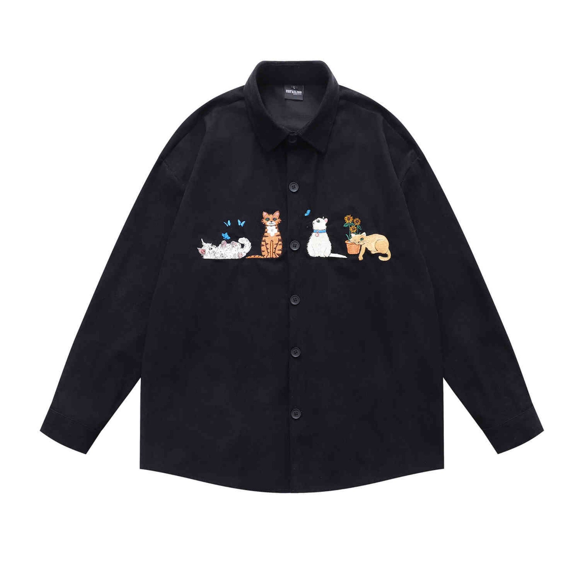 Cute Cat Long Sleeve Button-Up