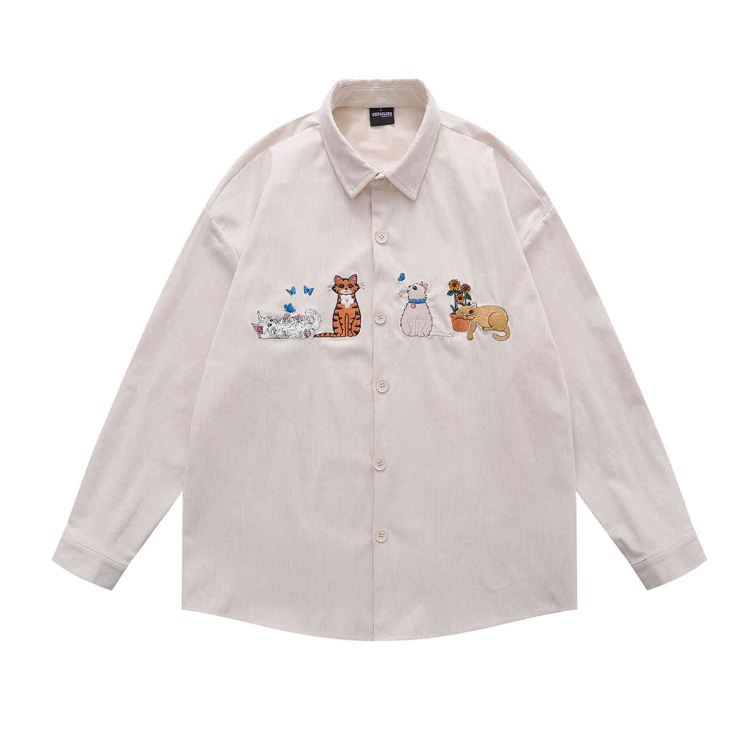 Cute Cat Long Sleeve Button-Up